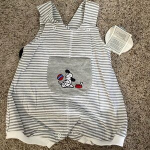 Vintage baby boys 0-3 striped doggie overalls dog button one piece new with tags
